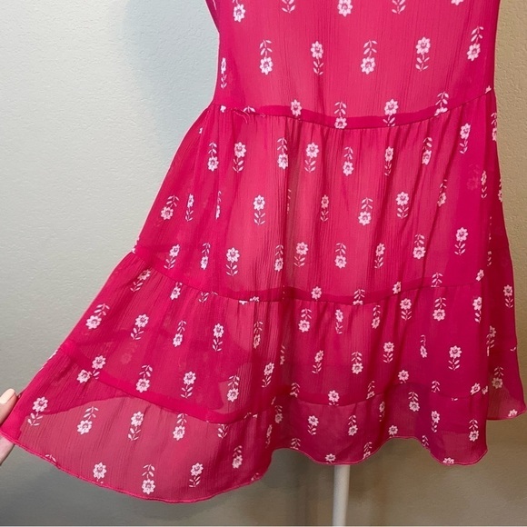 Abercrombie & Fitch Boho Pink Babydoll Strappy Sheer Flowy Shirt Top Size Large - Picture 2 of 8